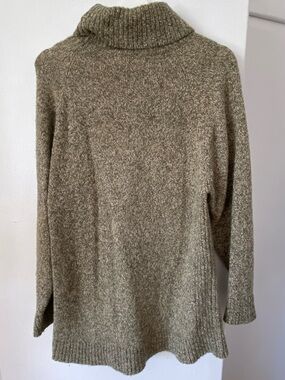 Vintage 90s Turtle Neck Relaxed Knit Sweater Dress Olive Green Wool & Silk
